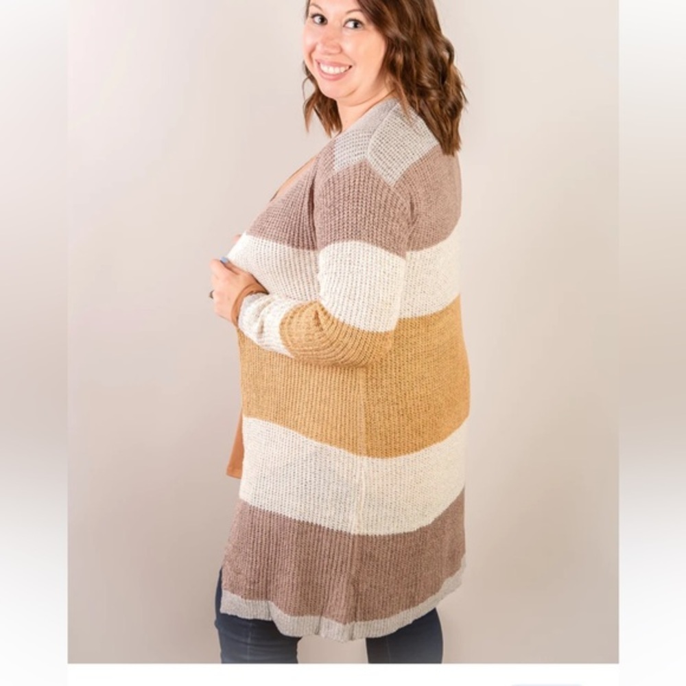 Davi & Dani Striped Open Front Textured Open Knit… - image 6